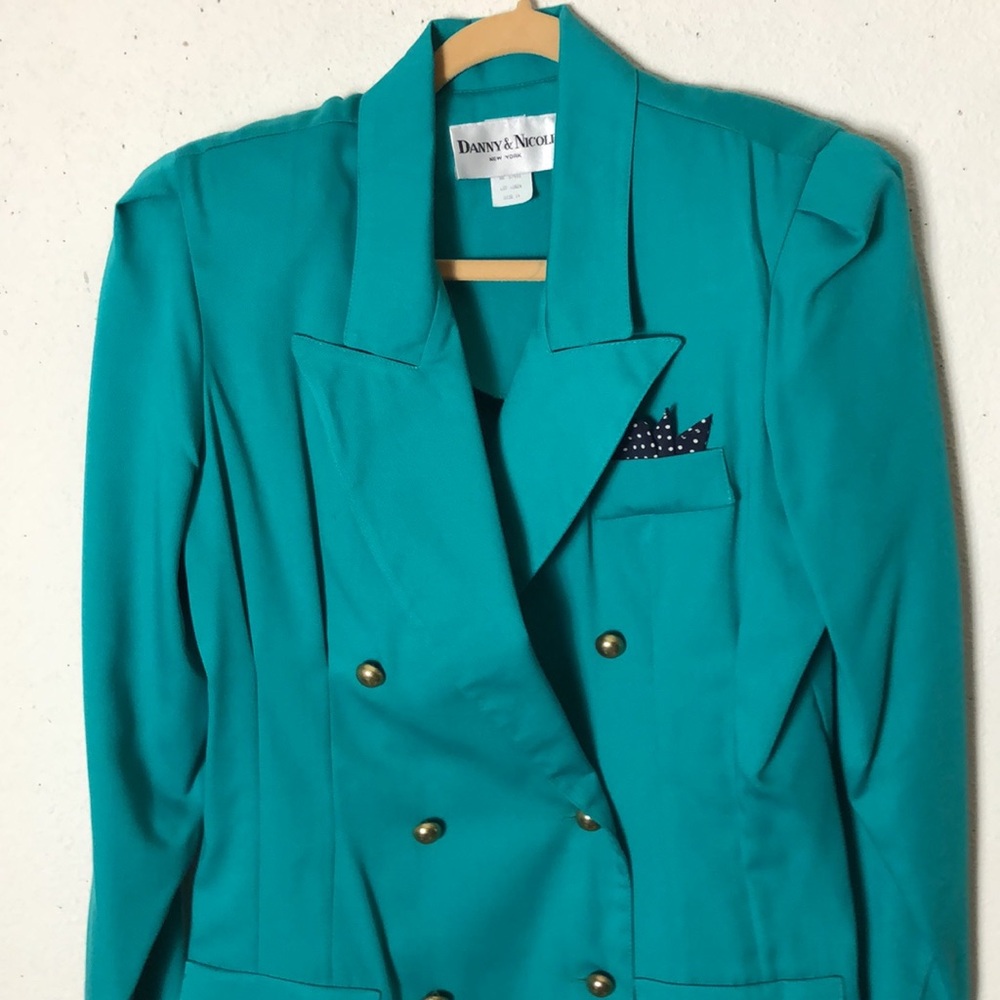 Vintage 1980s Danny & Nicole Vibrant Teal Green Double Breasted 14 - Picture 2 of 8
